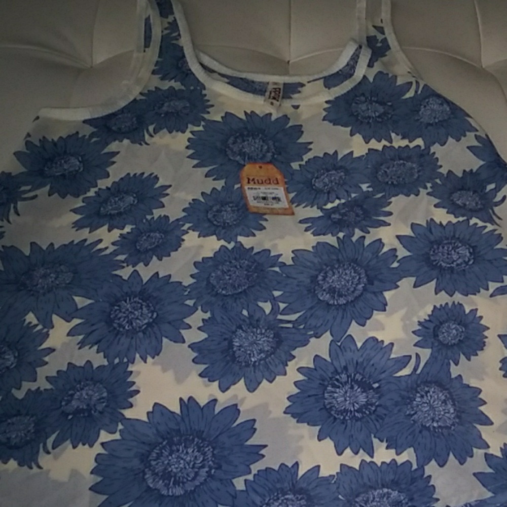 Shear Chiffon Blue Sunflower print Tank Top NWT